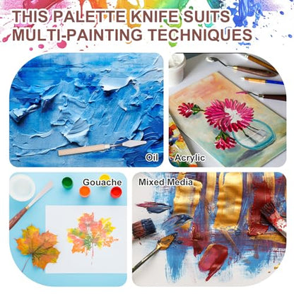 MECCANIXITY 6Pcs Palette Knife Pointed Head, 6.9" Long Palette Knives with Stainless Steel Flexible Spatula Pallet Knife and Wood Handle for Scraping, Mixing, Oil Acrylic Painting Canvas - size: 6.9"