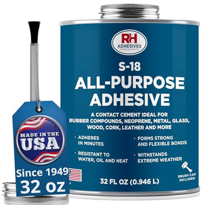S-18 All-Purpose Adhesive 32 oz -Contact Cement for Headliner, Upholstery - size: 32 oz