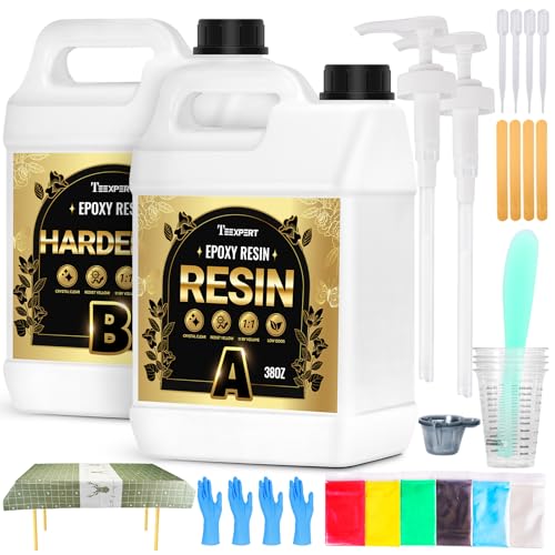 Teexpert Epoxy Resin Kit: 76OZ Casting Resin Crystal Clear Yellow Resistant Self Leveling for Art Craft DIY Jewelry Making with Pigment and Tools for Beginner Starter - size: 76 oz