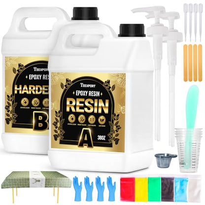 Teexpert Epoxy Resin Kit: 76OZ Casting Resin Crystal Clear Yellow Resistant Self Leveling for Art Craft DIY Jewelry Making with Pigment and Tools for Beginner Starter - size: 76 oz