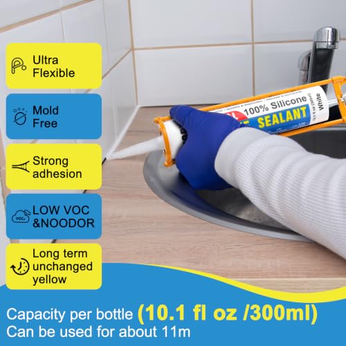 Silicone Caulk & Sealant White, 2 Pack - 100% Silicone Sealant (300ml) - color: White, size: 2 Pack