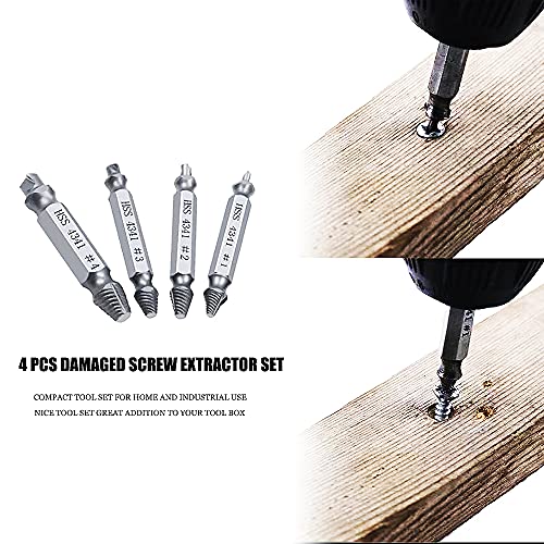 Damaged Screw Extractor Set, 4PCS HSS4341 DIY Hand Tools, Bolt Extractor, Stud Screw Remover, Power Tool Accessories
