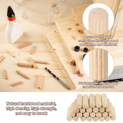 PATIKIL 5/16" x 1-3/16"(8 x 30mm) Wood Dowel Pins, 60 Pack Fluted Wooden Dowel Pin Straight Groove Rods for Furniture Door Art Crafts Projects - size: 5/16" x 1-3/16"