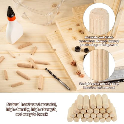 PATIKIL 5/16" x 1-3/16"(8 x 30mm) Wood Dowel Pins, 60 Pack Fluted Wooden Dowel Pin Straight Groove Rods for Furniture Door Art Crafts Projects - size: 5/16" x 1-3/16"
