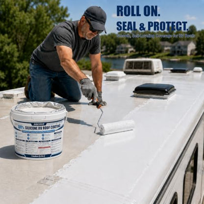 1 Gallon 100% Silicone RV Roof Coating White for Waterproof Roof Repair