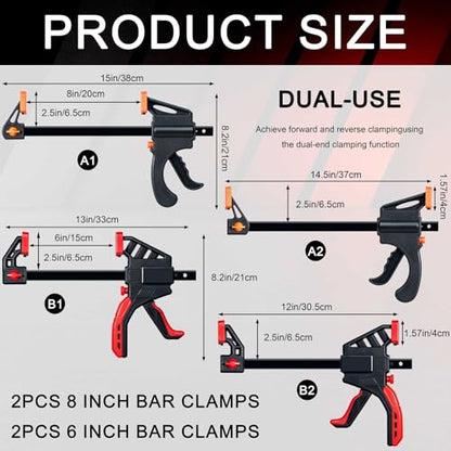 Bar Clamps for Woodworking, Trigger Clamp Set for Wood Carpenter Projects
