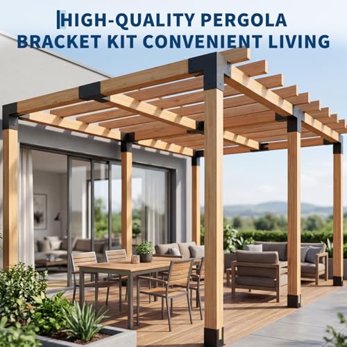 6x6 Pergola Bracket Kit , 4pcs 3-Way Right Angle Corner Bracket, Heavy Duty Powder-Coated Corner Bracket DIY Shed Kit, for Gazebo, Patio Backyard Garden, Fits Actual 5.7" x 5.7" Wood - size: 4PC 3-Way(6*6)