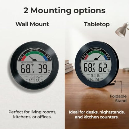 Digital Hygrometer Indoor Thermometer, Brushed Metal Frame, Black - color: Black Stainless