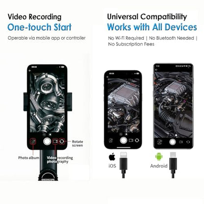 Two-Way Articulating Borescope Camera with Light, 1920P HD Snake Camera with 360° Rotation, 5ft IP67 Waterproof for Mechanics & Plumbers, Borescope with Articulating Head for iPhone & Android
