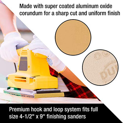 Dura-Gold Premium 1/2 Sheet Gold Sandpaper Sheets, 220 Grit (Box of 16) - size: 220-Grit