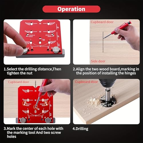 Adjustable Cabinet Hinge Jig - 35mm Drill Guide Tool, Compatible with 45mm & 48mm Concealed Hinges, Precision Hardware Installation Tool for Cabinet Doors, Wardrobes & Furniture