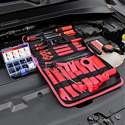 Nilight Trim Removal Tool 88Pcs, Auto Push Pin Bumper Retainer Clip Set - color: 88 Clips+ Remover Tools Red