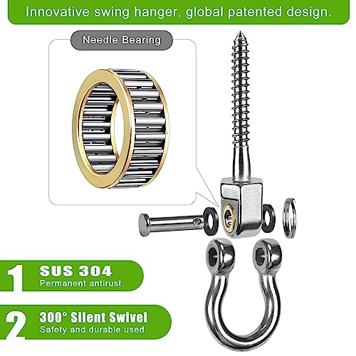 BeneLabel Heavy Duty Swing Hangers with Bearings - Set of 6 Stainless Steel 304 Screw Brackets for Hanging Chairs, Swings, Hammocks, Punching Bag - Indoor & Outdoor Use - 1500LB Capacity - color: 6 pack - 2.6"