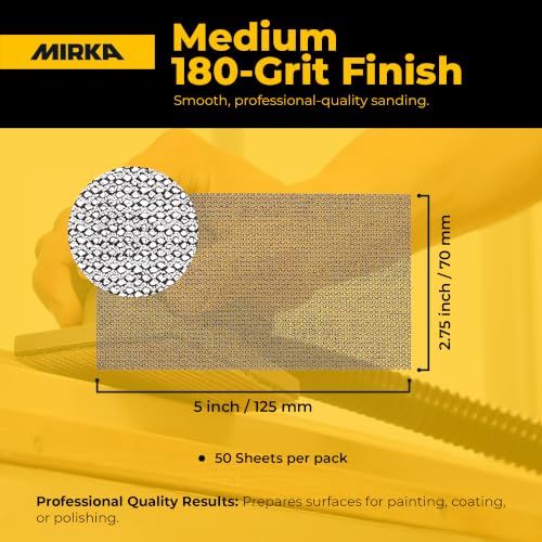 Mirka Abranet 2.75x5 Inch 180 Grit Mesh Sanding Sheets Hook & Loop, 50 Pack - size: Grit 180