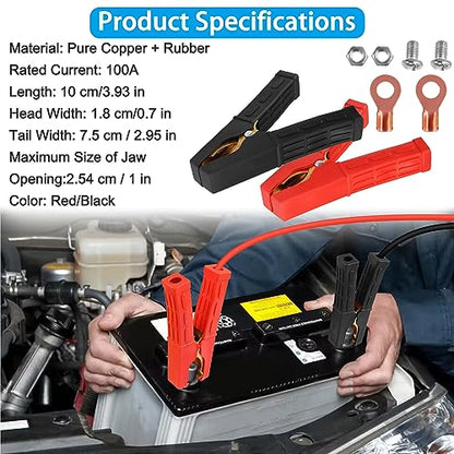 100A-500A Battery Jumper Clamps - Heavy-Duty Insulated Alligator Clips, Automotive Replacement Booster Cable Clamps - Red and Black