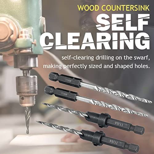 Countersink Drill Bit Set 5PCS 11/64" Wood Bit for Woodworking - size: 7PCS