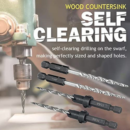 Countersink Drill Bit Set 5PCS 11/64" Wood Bit for Woodworking - size: 7PCS