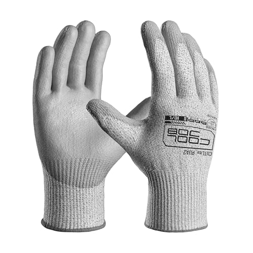 COOLJOB 12/120 Pairs Cut Resistant Work Gloves PU Coating, ANSI A2 A4 A6 A9 - size: Small (Pack of 120)