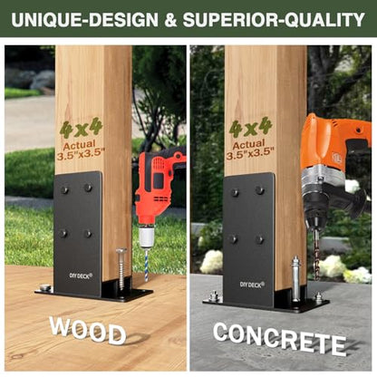 4x4 Wood Post Base (Internal Size 3.6"x3.6") Heavy Duty Stainless Steel Powder-Coated Post Anchor with Air Flow Channel Fence Post Anchor Base for Deck Railing, Pergolas, Fence Pillar, 4Pack - size: 4x4, style: 4Pack