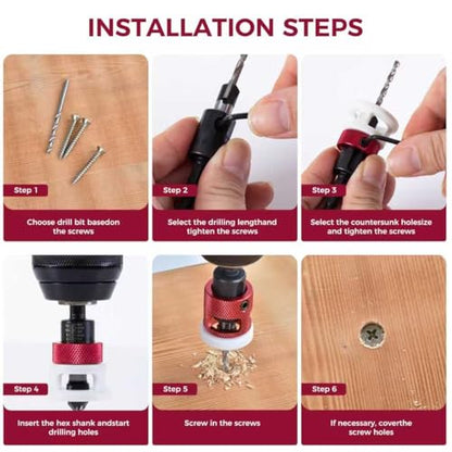 Countersink Drill Bit, 1/8" x3/8" Carbide Tipped Drill Bits with Depth Stop, 1/4" Quick Change Hex Shank Countersink Drill with Replaceable HSS Pilot Drill Bit for Plastic, Woodworking - size: 1/8" x 3/8"