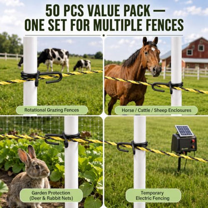 50 Pcs Fiberglass Fence Post Clip for 3/8'' Round Post Insulator,Black - color: Black
