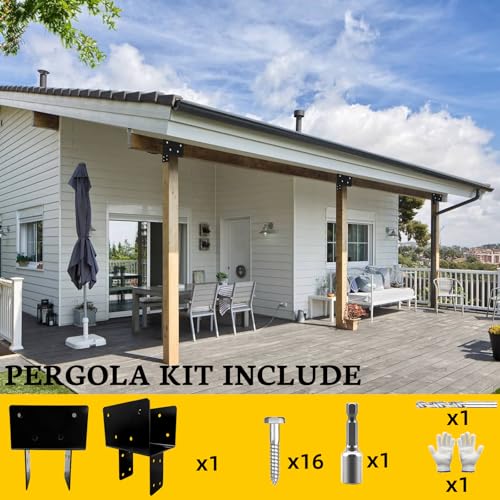 1Pack 8” x 6” T-Shaped Post to Beam Connector Pergola Rod Bracket,Black Heavy Duty Wood Beam Support Brackets for Outdoor Pavilion,Gazebo,Deck,Porch,Hunt Cabin with Screws - size: 6“x6"