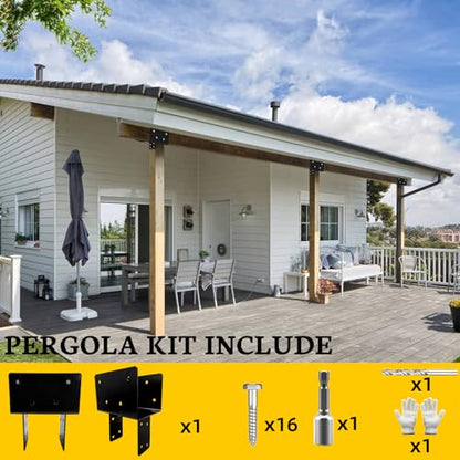 1Pack 8” x 6” T-Shaped Post to Beam Connector Pergola Rod Bracket,Black Heavy Duty Wood Beam Support Brackets for Outdoor Pavilion,Gazebo,Deck,Porch,Hunt Cabin with Screws - size: 6“x6"