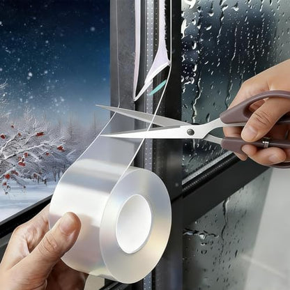 Window Sealing Tape 2 Inch x 33 Ft Transparent Window Insulation Waterproof Nano Draft Isolation Tape Clear Weather Stripping Caulk Tape for Window and Bathroom Shower Glass Side Gaps - style: 2 Inch × 33Ft