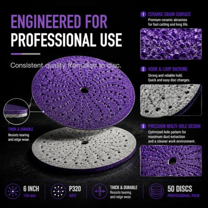 6 Inch 320+ Grit Sanding Discs 50 Pack