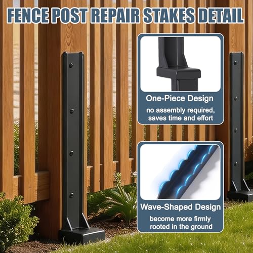 2Pcs Fence Post Repair Kit, Quick Fix Broken/Tilted Wooden Fences