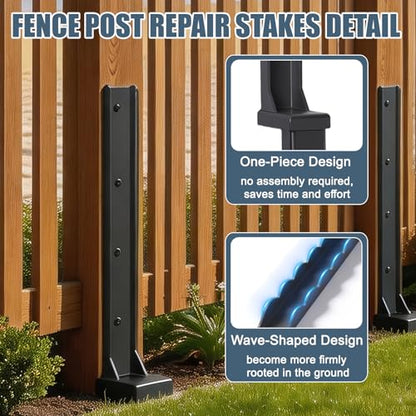2Pcs Fence Post Repair Kit, Quick Fix Broken/Tilted Wooden Fences