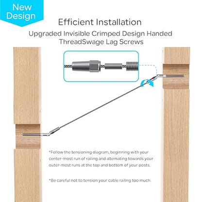 10 Pairs Invisible Cable Railing Kit - T316 Marine-Grade Stainless Steel, 180° Adjustable Hardware for Wood Posts, 1/8" Deck & Stair System(HE016SA) - color: Silver