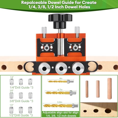 Dowel Jig Kit with Quick Positive Stop & Clamp, ADJ Doweling Jig
