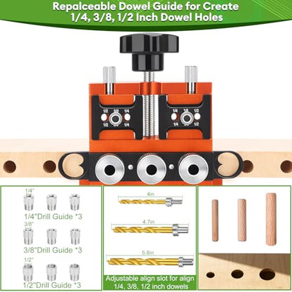 Dowel Jig Kit with Quick Positive Stop & Clamp, ADJ Doweling Jig