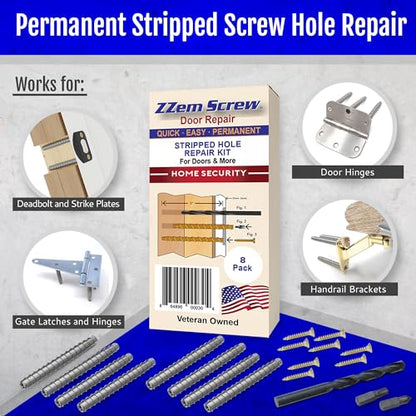 8-Pack #9 x 3 Permanent Stripped Door Hinge Screw Hole Repair Kit - size: 8 Pack