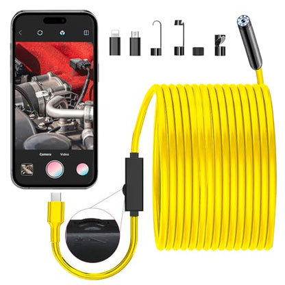 JSE Endoscope Camera with Light, 16.4FT Waterproof Borescope 1920P HD, Semi-Rigid Cable, 8 Adjustable High Brightness LED Lights Inspection Snake Camera for iPhone, Android, iPad