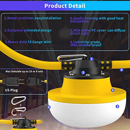 New Upgrade 50FT Construction String Lights LED Industrial Grade - size: New 50FT 2 Prong (Yellow)