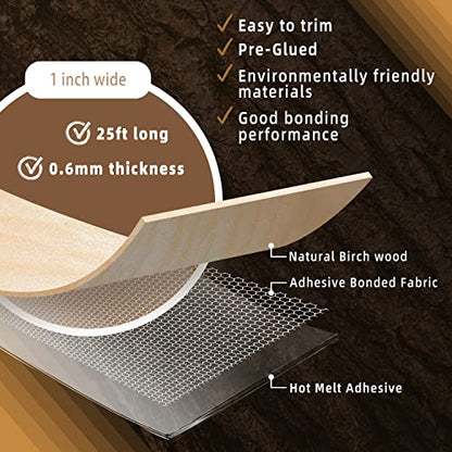 GSCIT Club Birch Edge Banding, 1 inch x 25ft roll of Veneer Edge Banding Preglued Flexible, Real Wood Tape Banding - color: Birch, size: 1"x 25ft