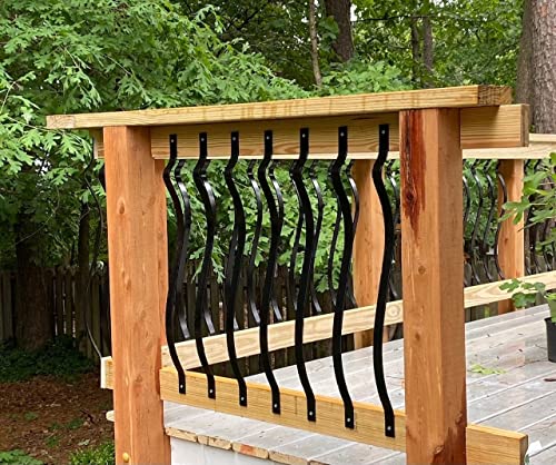 Akenow 61 Pack 32.25 x1 Metal Deck Spindles, Deck Balusters with Screws,Iron Balusters for Deck Railing, Porch Railing, Wave Arc Baluster for Wood Composite Deck - size: 32.25Inch