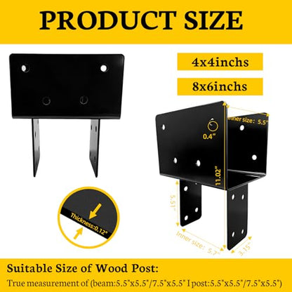 1Pack 8” x 6” T-Shaped Post to Beam Connector Pergola Rod Bracket,Black Heavy Duty Wood Beam Support Brackets for Outdoor Pavilion,Gazebo,Deck,Porch,Hunt Cabin with Screws - size: 6“x6"