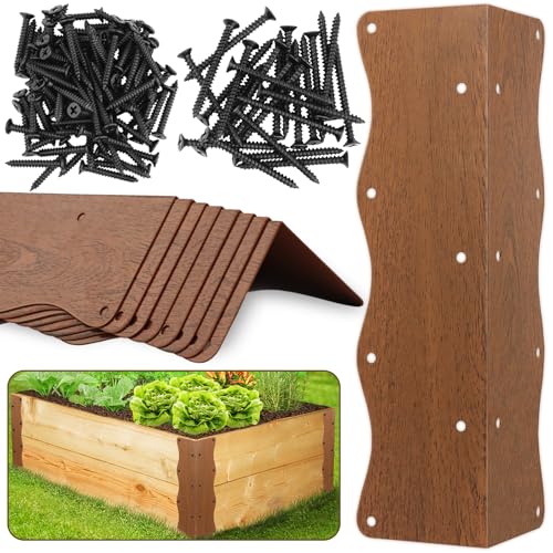 8Pcs Heavy Duty Metal Raised Garden Bed L-Shape Corner Brackets (11"x3"x3") - color: Brown