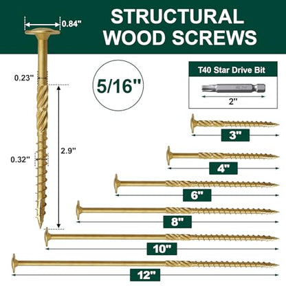 FMhotu Lag Screws, 5/16" x 4" Structural Screws - size: 5/16" x 4"