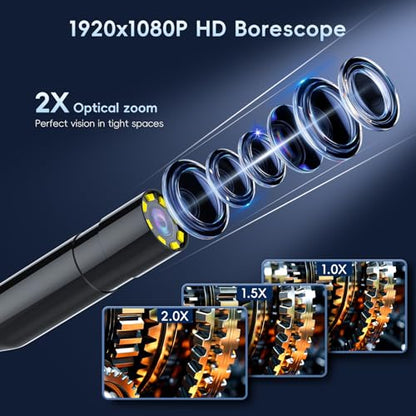 SKYBASIC Industrial Endoscope Borescope Camera with Light, 4.3'' HD Digital Handheld Waterproof Sewer Tools Snake Inspection Camera with 8 LED Lights 65.6FT Semi-Rigid Cable, Cool Gift Gadgets for Men - size: 65.6FT
