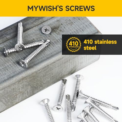Mywish (150Pcs) #8 x 2 Self Tapping Screws, Flat Phillips Head Sheet Metal Screws, Tek Self Drilling Mouting Screw for Metal Plastic Wood, Fast Tapping, 410 Stainless Steel - size: #8 x 2"