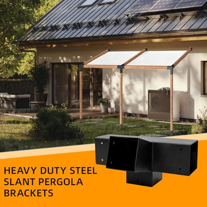 1Pc 15° Lean Pergola Kit 4x4(Inner 3.5x3.5), 4-Way Slanted Pergola Roof Bracket,Wood Post Bracket DIY Gazebo Brackets-Hardware Kit for Outdoor Wood Beam Post Sunroom Carport Cabin.