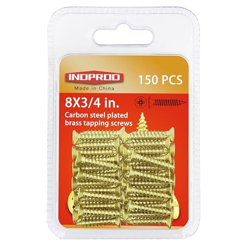 #8 x 3/4" Wood Screw, Phillips Flat Head Self Tapping Screws, Brass Plated Carbon Steel, Brass Plated Screws for Wood, Wood Screws #8 X 3/4 Inch, 150Pcs - size: #8 × 3/4"