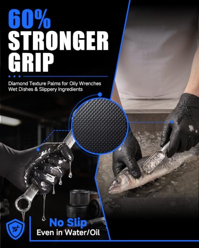 wcy 9 Mil Heavy Duty Disposable Nitrile Gloves, Black Medium, Diamond Grip - color: Black-80, size: Medium