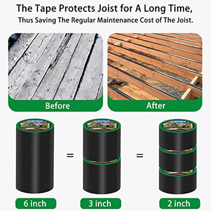Joist Tape 2 Rolls, 0.75cm x 6'' x 50', Waterproof Butyl Adhesive for Decking, Wood Beams, Building Joists, Indoor or Outdoor Use - style: 6" x 50' -2 Rolls