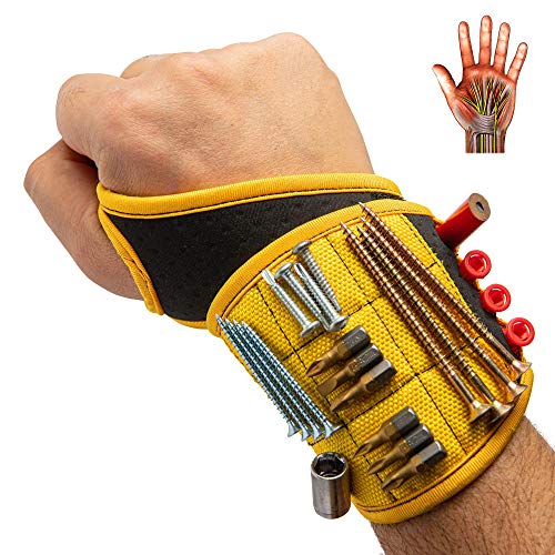 BINYATOOLS Magnetic Wristband for Tools Gift for Him Magnet Screw Holder Wrist Support Keeps Screws Nails, Drill Bits Handy Unique Tool Gadgets Men’s Gadgets Dad Gadgets - color: Yellow