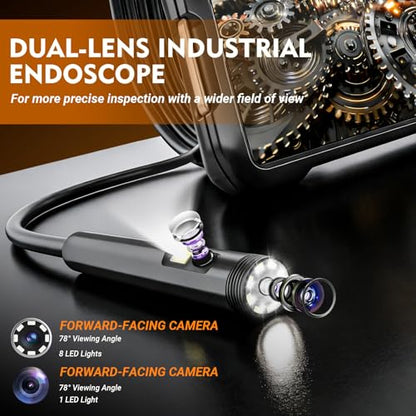 Dual Lens Endoscope Camera with Light, 1080P Borescope